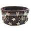 Handmade Wide Leather Skulls & Stars Wrap Bracelet