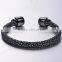 2016 fashion trend black stingray leather cuff bracelet in skull clasp,size 6mm