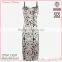 elegant/graceful spaghetti strap frill top tight fit chinese style print long maxi dress