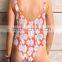 ladies print and side braid one-piece swimwear