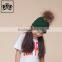 China Manufacturer Handmade Kids Winter Raccoon Fur Pompom 100% Acrylic Knitted Beanie Hat
