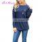 Factory price blue long sleeves o neck winter shirts womens blouses 2017