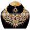 Beautiful Designer Gold Plated Bollywood Party wear Jewelry Necklace Set Dark Red Color