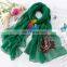 LINGSHANG wholesale high quality crinkle silk solid color chiffon with embroidery Ladies scarf