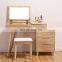 modern nordic solid oak wood dressing table with mirror and stool