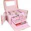 Deluxe pink Pu Leather Jewelry Box Jewelry Case Jewelry Storage Organizer with Travel Case and Lock