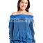 Fashion Cut Off Women Off Shoulder Tribal Print Hoodie with Front Pocket