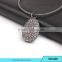 Oval Dragon Egg Leather Pendant Necklace, Gunblack Full Crystal Necklace