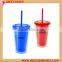 2016 Promotional 16 oz Double Wall Plastic Tumbler with straw