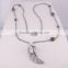 Snakeskin Pattern Horn Pendant Necklace, Pave Crystal Beads Hematite Beaded Druzy Necklace