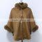 cashmere cape for women with fox fur hood CC65