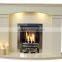 Modern clean lines beige marble fireplace surround