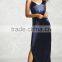 Ladies wear dress 100% polyester V Neck Side Slit Satin Cami Maxi women dresses formal dresses