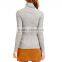 women high-necked grey slim fit rib knit roll neck long sleeve knitted sweater