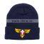 Navy stitching knitted custom acrylic beanie with logo embroidery