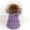 Myfur Cute Lavender Real Raccoon Fur Ball Flip Up Brim Hat