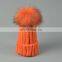 China Supplier Winter Unisex Thicken Knitted Caps With Raccoon Fur Colorful Pompoms Hats