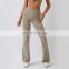 Cross Waist Bootleg Flare Leggings For Woman Sports Fitness Breathable Peach Hip Yoga Pants