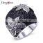 Best Gift Jewelry Cubic Zirconia Black Color White Gold Plated Fashion Flower Ring