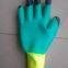 yellow polyester 13 gauge knitted foamed latex palm and fingers double coated breathable work gloves