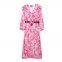 Spring and summer new European and American style women's fashionable temperament long sleeved dress with belt and printed dress