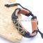 Genuine Leather Bracelet with Antique Brass Dual Heart Linked Accessory.