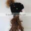 USA Style New Design Knitted Beanie Cap With Raccoon Fur Ball Multicolor Raccoon Fur Pompom Knit Hat