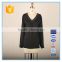 Black Simple Beaded Design Ladies New Fashion V Neck Chiffon Blouse 2016