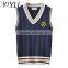 New Arrival girl white stripe v-neck high school uniform knit vest sweater