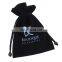 custom black luxury suede jewelry pouch good quality jewelry bag with pullers printed brand logo