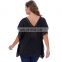 Hanna Nikole Women's Plus Size 0X~3X Short Batwing Sleeve V-Neck V-Back Tops HN0018-1