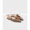 Women handmade beautiful snake print design pointed toe back elastic band flat sandals shoes