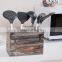 2 Compartment Torched Wood Kitchen Cooking Utensil Holder Organizer Box
