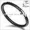 Wide Braided Leather Bracelet Bangle Black Fabric Leather Wristband Bangle with Stainless Steel Magnetic Box Clasp