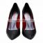Top quality dress ladies High Heel classic pointy toe breatheable PU lining comfortable black sheep skin pump shoes