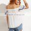 Blouses latest fashion design women clothing White Pompom Trim Off The Shoulder Blouse