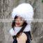 CX-C-01F Genuine Fox Fur Knitted Hats and Scarf Sets