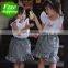 2019 Fly Sleeve White Round Neck T-shirt & Plaid Ruffle Skirt Girls Cotton Outfit 2pcs set