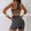 Backless One Piece Workout Jumpsuit Women Sexy U Neck Onesie Quick Dry Rompers Shorts Sets