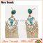 Hot selling metal turquoise triangle alloy long tassel stud earrings