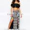 Elephant Print Double Split Maxi Skirt Fashion 2015