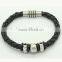 Black enamel stainless steel lock fashion mens leather bracelet with beads