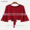 Fashionable Ladies Tops Latest Design Ruffle Flounced Sleeves Casual Blouse for Women