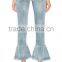 2017 Hot sale young girls jeans pants ruffle ninth denim jeans ladies jeans design