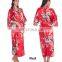 Women's Peacock Print Half Sleeve Silk Kimono Bridesmaid long Robe Nightgown