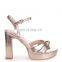 Ladies fancy gold crinkle platform with knot front straps high heel sandals back shoes