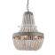 American Antique Distressed White Living Room Wooden Bead Building Restaurant Chandelier Lamp