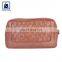 2022 Hot Sale Custom Logo Vintage Style Swiss Cotton Material Genuine Leather Makeup Zipper  Pouch for Travel