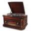 Antique wooden desktop turntable vinyl record player gramophone with BT,radio,CD/MP3/cassette/USB player,usb and PC encoding,LED