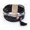 New Tassel Crystal Leather Bangle Fashion Rhinestone Wrap Leather Bracelet Multilayer bangles